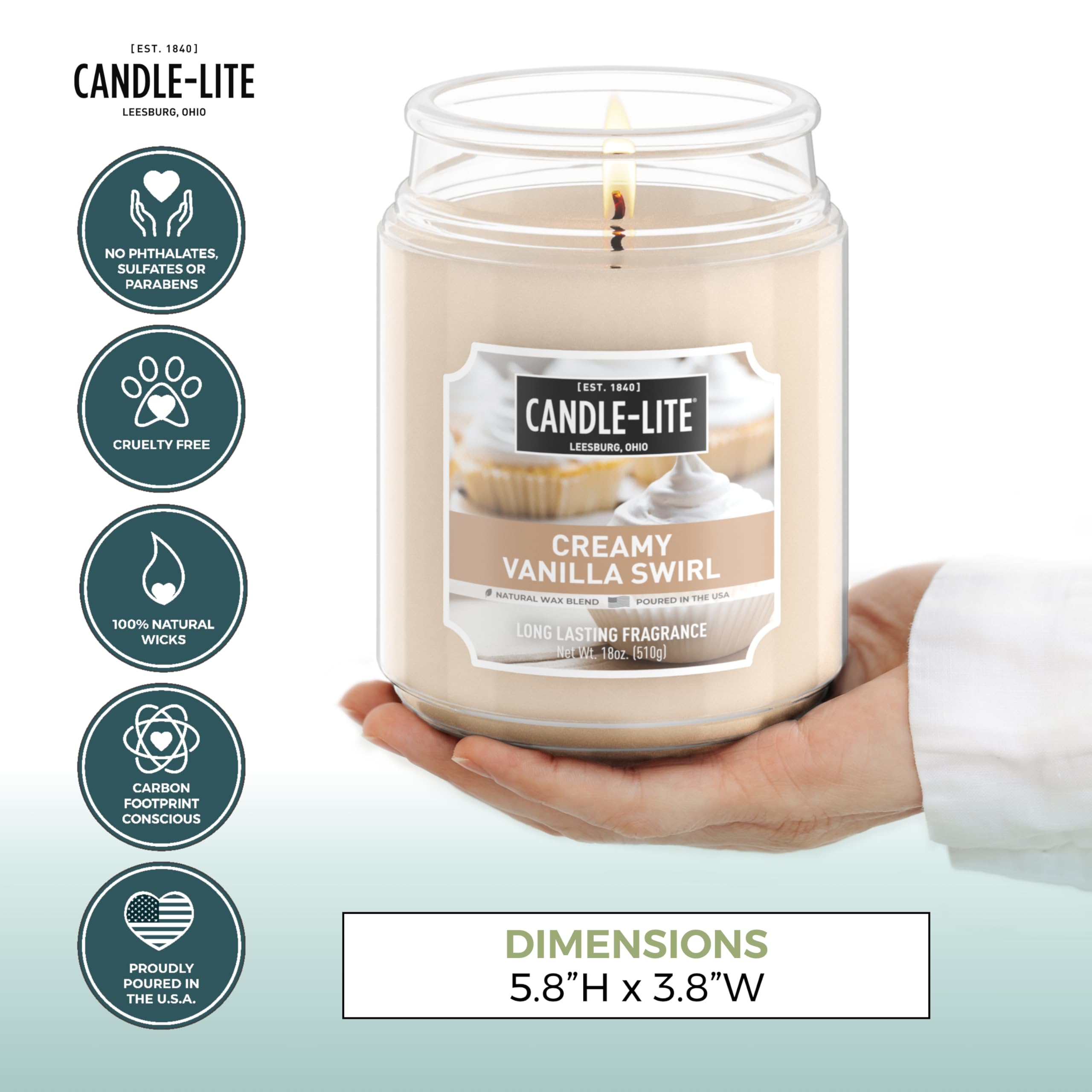Candle-lite Scented Candles, Creamy Vanilla Swirl Fragrance, One 18 oz. Single-Wick Aromatherapy Candle with 110 Hours of Burn T