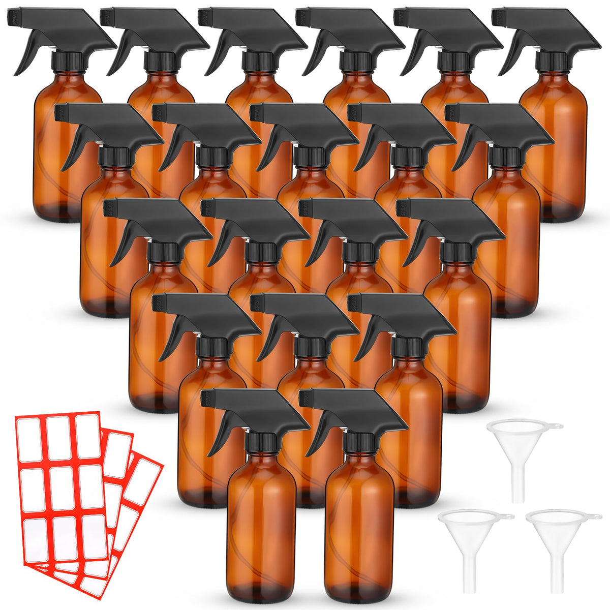Norme 24 Pcs Glass Spray Bottles 8 Oz Spray Bottles With Funnels And Labels Refillable Cosmetic Empty Spray Bottles With Trigger