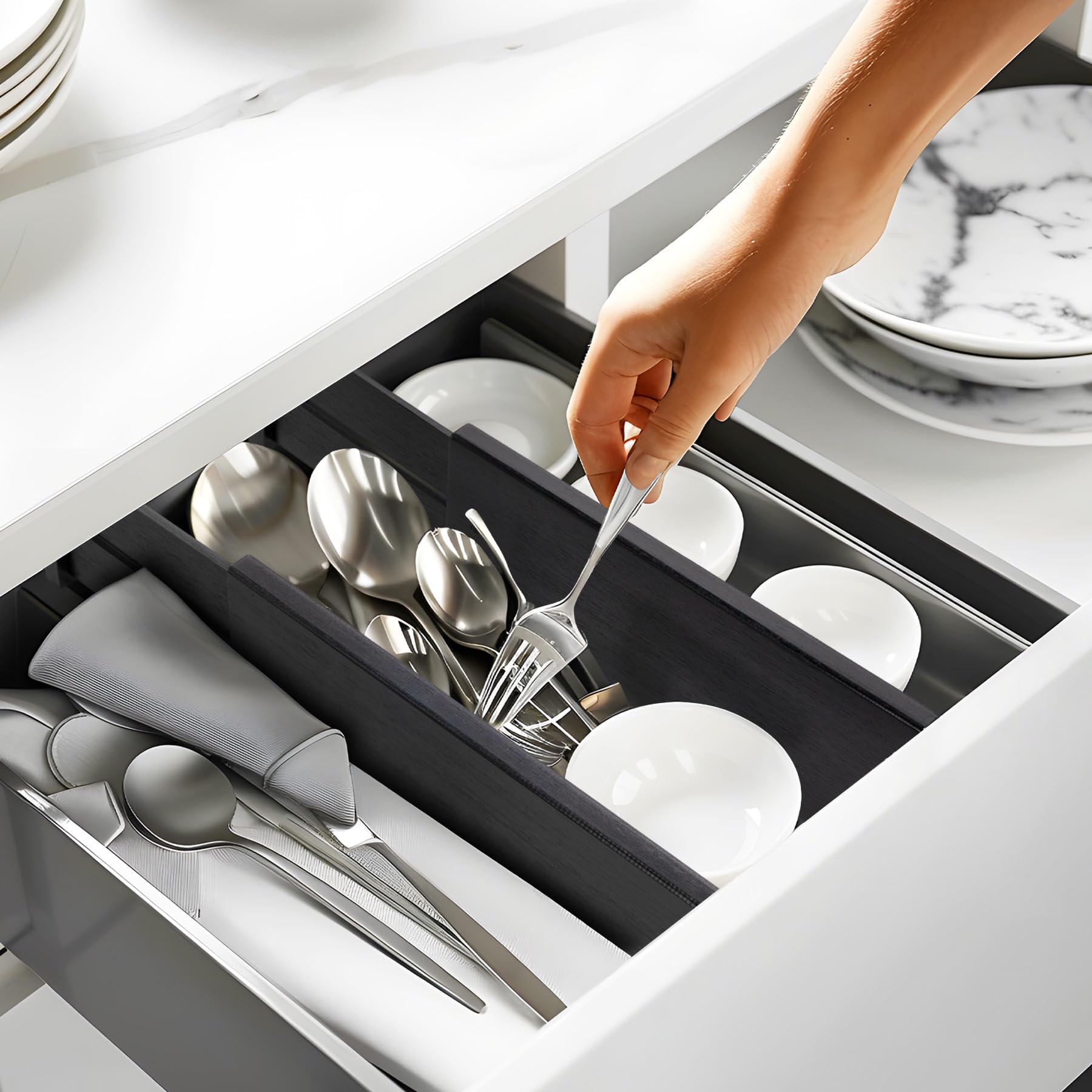 Utoplike 4 PCS Bamboo Drawer Dividers, Adjustable Black Drawer Organizers for Socks, Spring Loaded, Works in Kitchen, Dresser, B