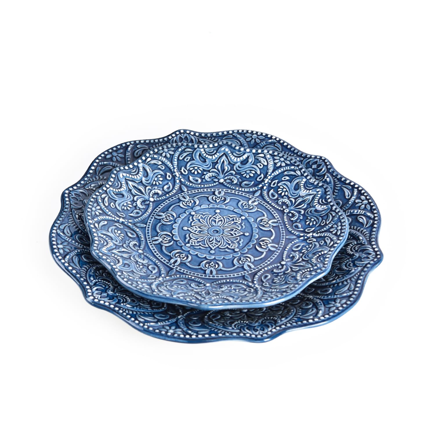 Sungmor Embossed Stoneware Fine Dining Dinnerware, Antique Baroque Style Porcelain Dinner Plates Set of 2 (8.5'' Salad Plate & 1