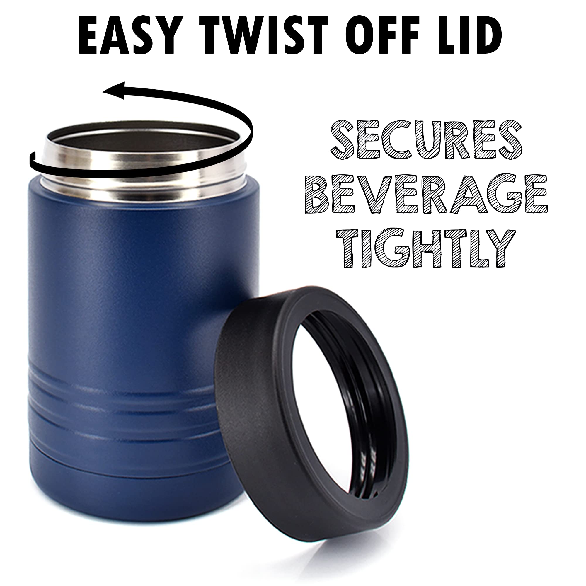 Clear Water Home Goods - 12 Oz Stainless Steel Double Wall Vacuum Insulated Can Or Bottle Beverage Cooler - Powder Coated Navy B