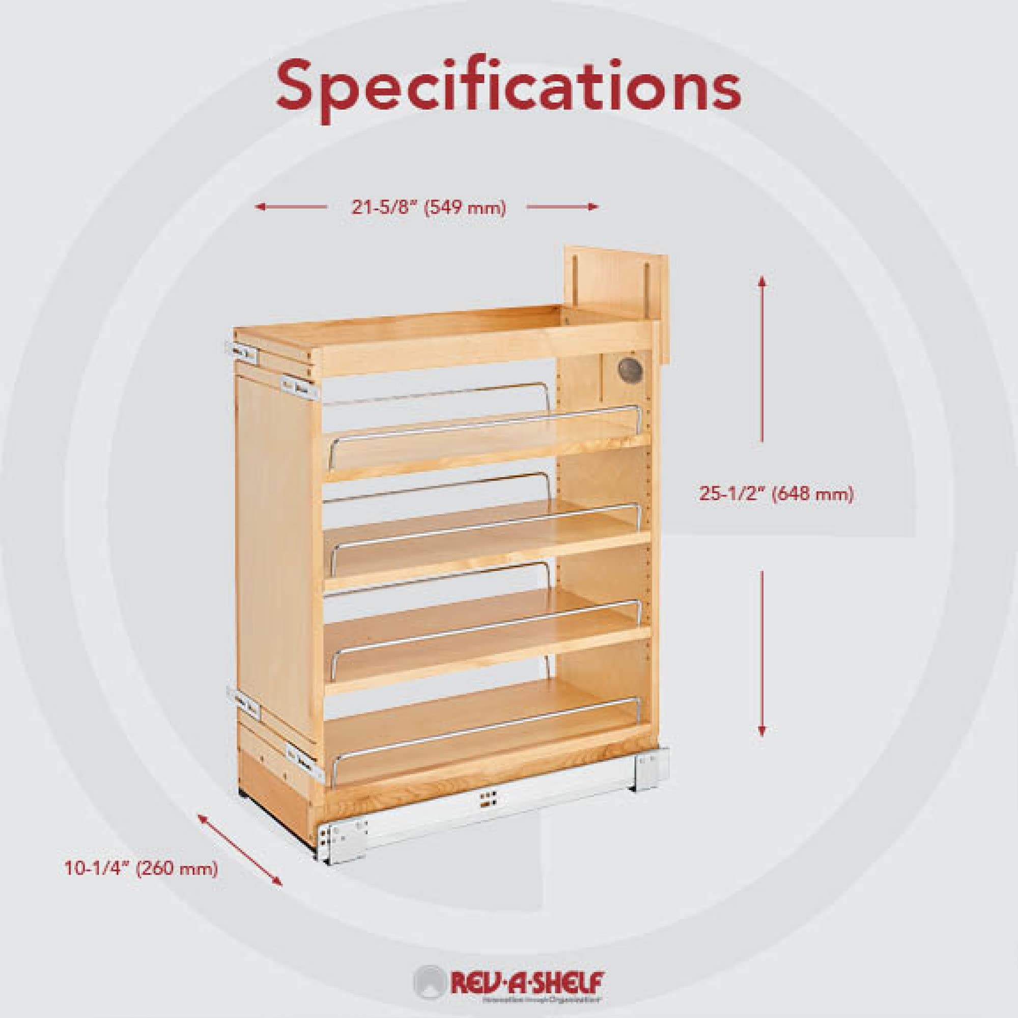Rev-A-Shelf 10.25'' Pull Out Storage Organizer For Base Kitchen/Bathroom Cabinets W/Soft-Close Full Extension Slides & Adjustabl