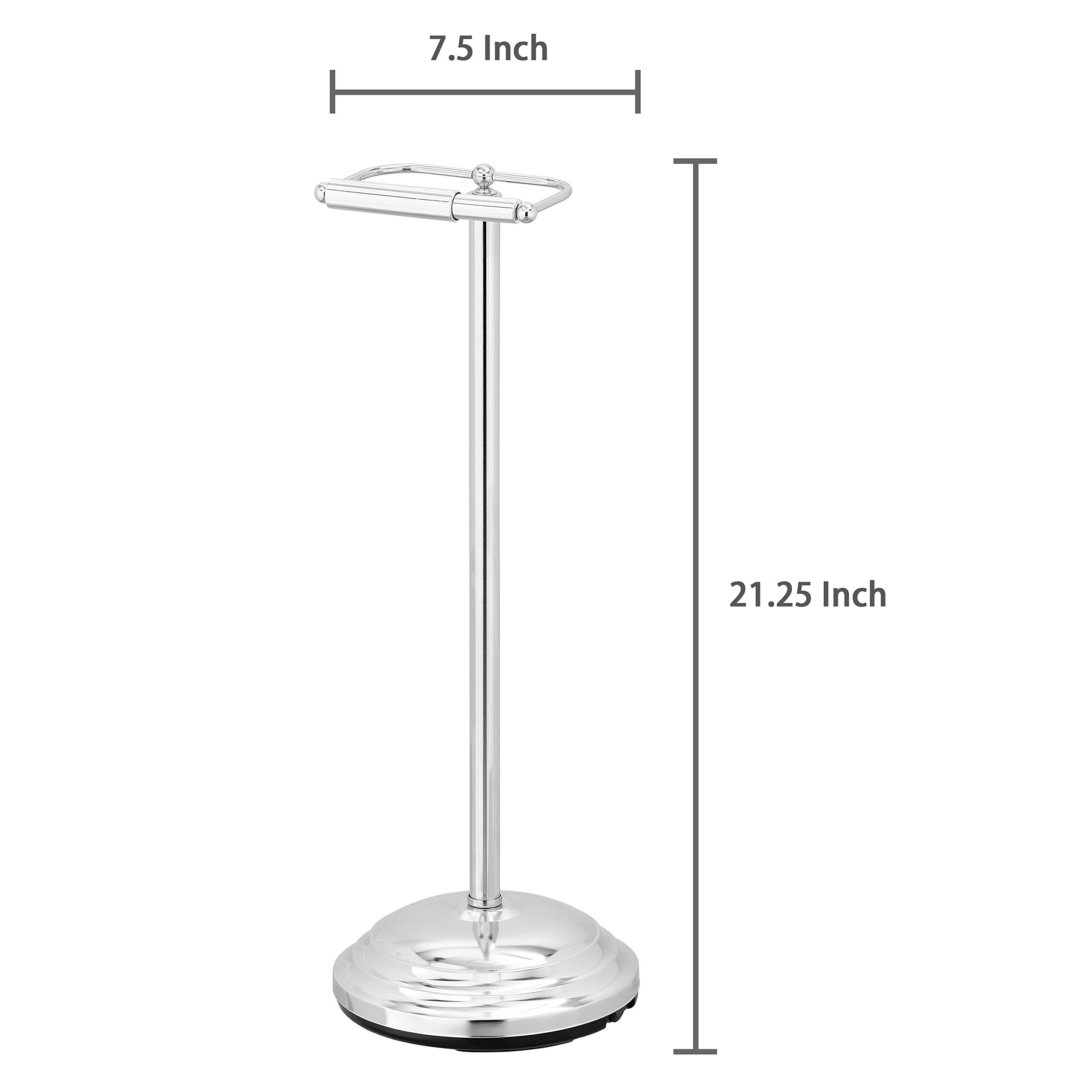 Mygift Silver Chrome-Plated Metal Heavy Weighted Free Standing Toilet Paper Holder, Classic Bathroom Single Roll Dispenser Stand