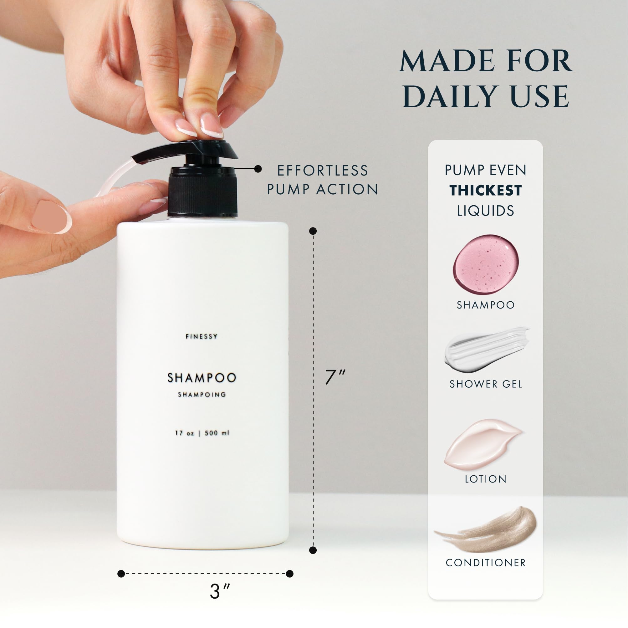 No Drill Wall Mount Shampoo And Conditioner Dispenser For Shower Gel Body Wash Soap Bottle Container Pump Luxe White Refillable
