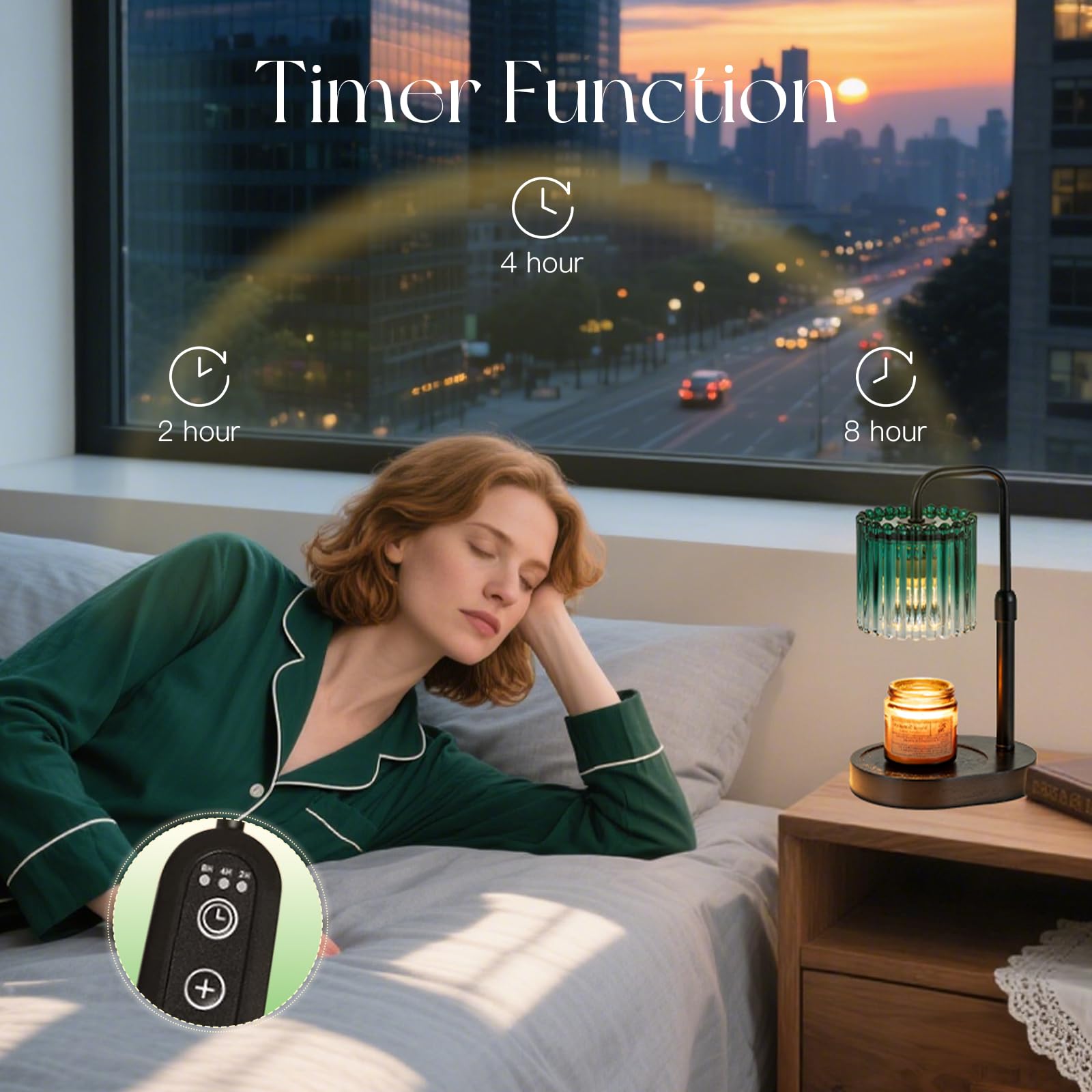 Candeldo Candle Warmer Lamp with Timer: Emerald Green Candle Warming Lamp with 2 Bulbs Height Adjustable Wax Melt Dimmable Bedro