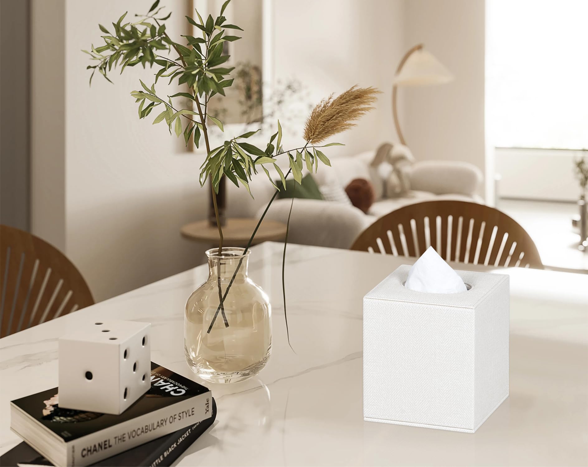 Colylan Tissue Box Cover Square Tissue Box Holder For Bathroom (Beige)