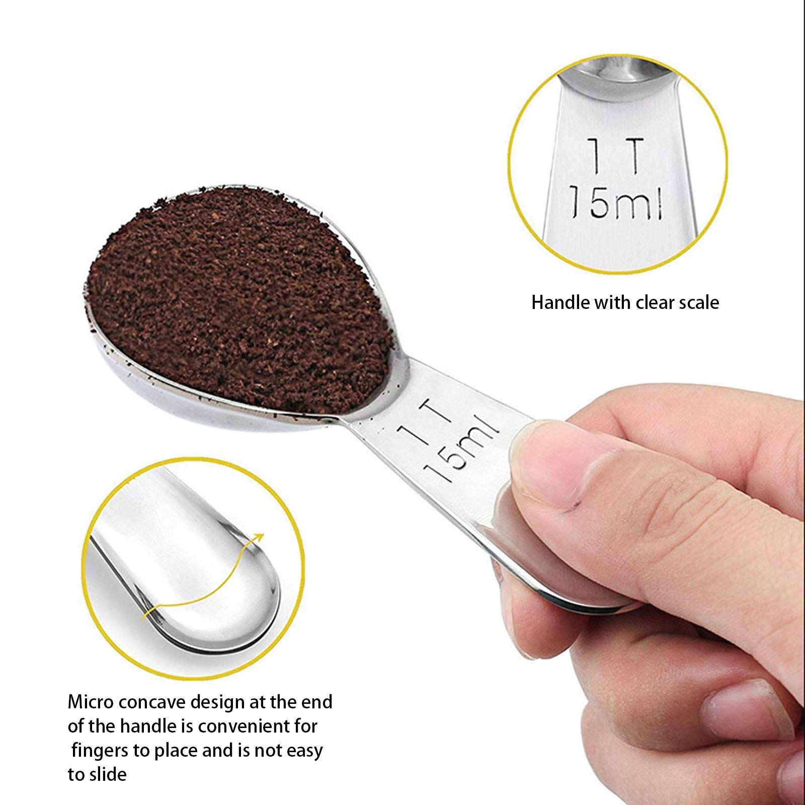 coffee scoop 3-piece set Stainless steel tablespoon measure spoon  Coffee scoop 1 tablespoon(15 ml  silver) Suitable for ground coffee  Milk  Powder brewing