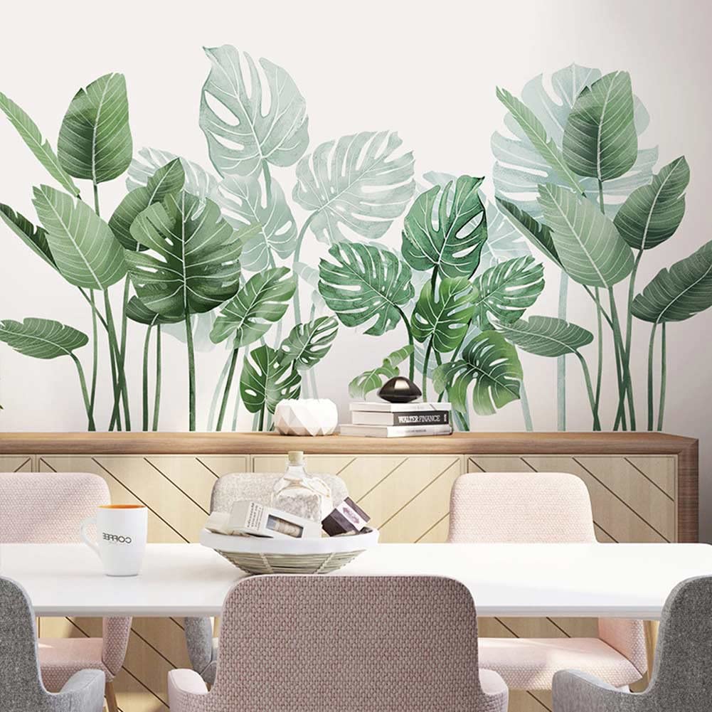 Boho Tropical Plants Wall Decals For Living Room, Natural Palm Tree Monstera Leaf Wall Stickers Peel And Stick Posters Art Mural