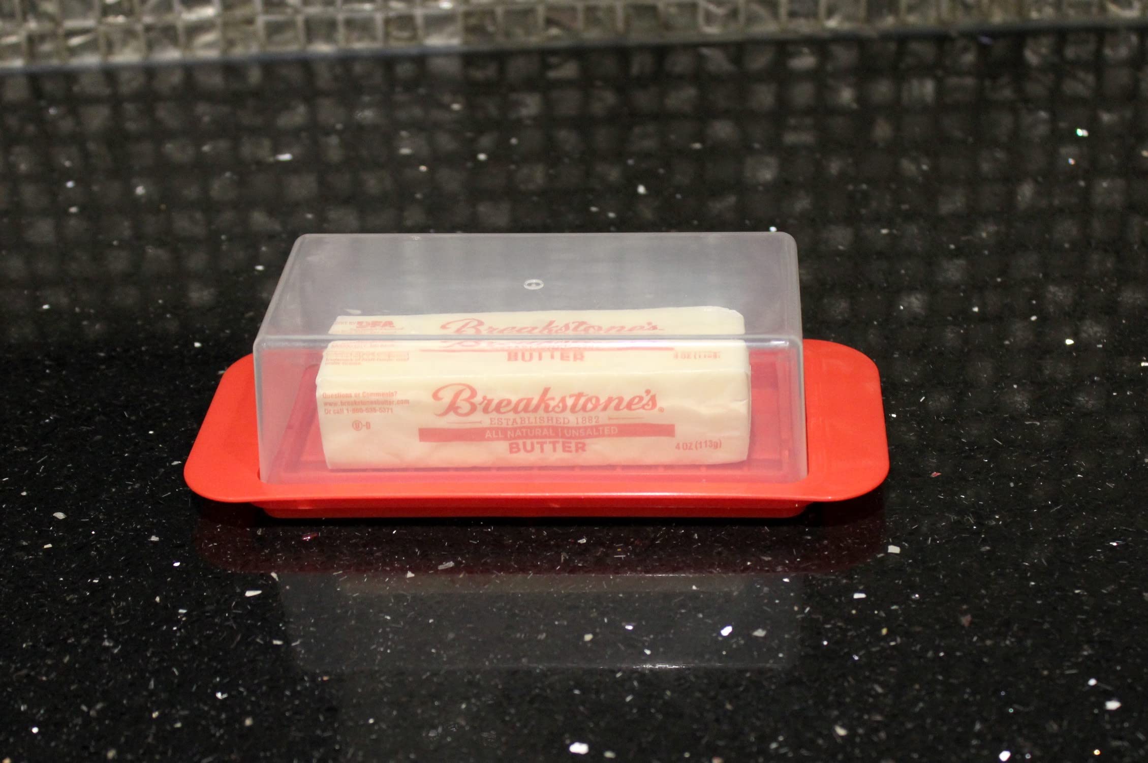 Butter Dish With Cover And Handles Fits Both Elgin East Coast And West Coast Bars Of Butter (Red)