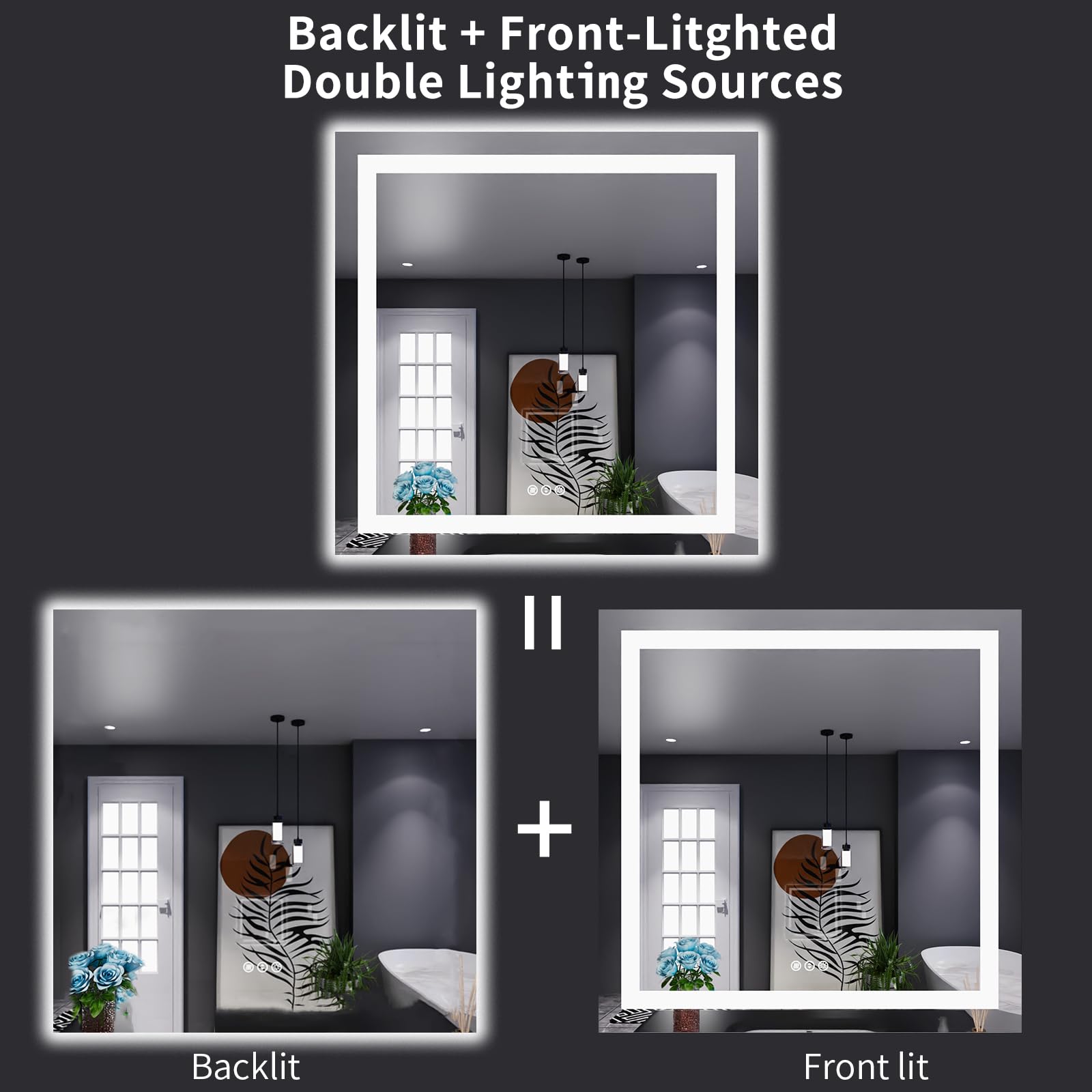 Loaao 38''X38'' Led Bathroom Mirror With Lights, Anti-Fog, Dimmable, Backlit + Front Lit, Lighted Bathroom Vanity Mirror For Wal