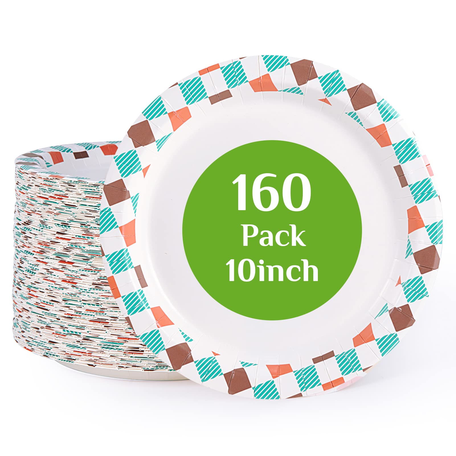 Focusline 10 Inch Paper Plates, Disposable Paper Plates 10 Inch Bulk 160 Count, Soak-Proof & Cut-Proof Bulk Paper Plates For Par
