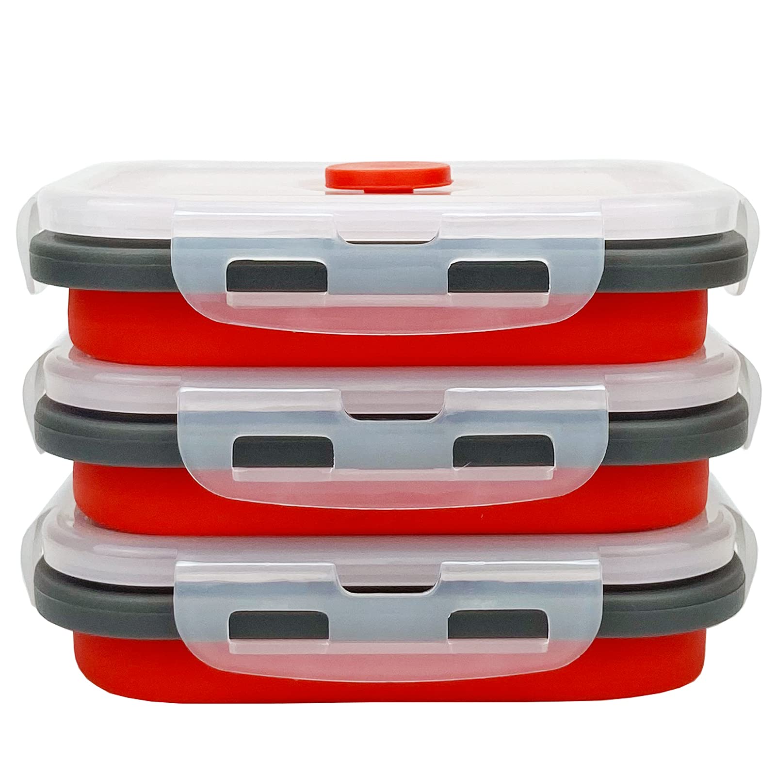 Ccyanzi 3Piece Collapsible Food Storage Containers With Lids, Silicone Lunch Container, Microwave & Freezer Safe, Space Saving F