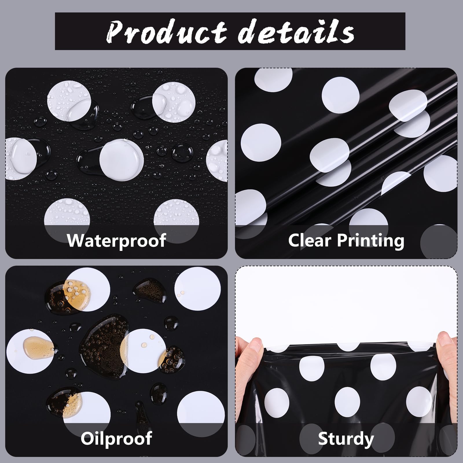 Kesfey 5 Packs Black And White Dots Table Cloth 54X108 Inch Black Polka Dot Mini Mouse Plastic Table Cloth Disposable Black Wate