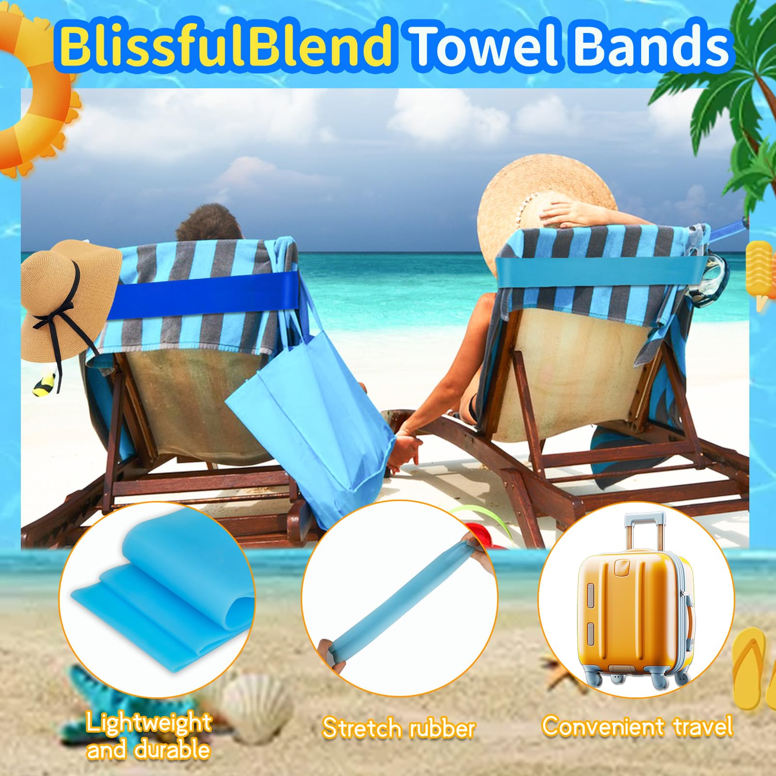 8 Pack Beach Towel Bands Stretchable For Cruise Chairs, Beach Band For Pool, 2025 Must Haves Cruise Accessories, Perfect Alterna