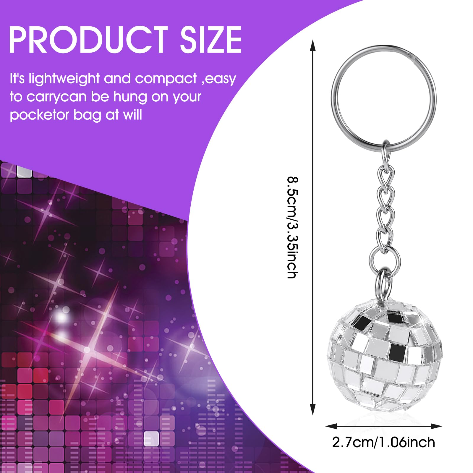 Disco Ball Keychain, 12 Pieces Disco Ball Party Favors Keychain 70S Disco Keychain Silver Mirror Ball Keychain Ball Party Suppli