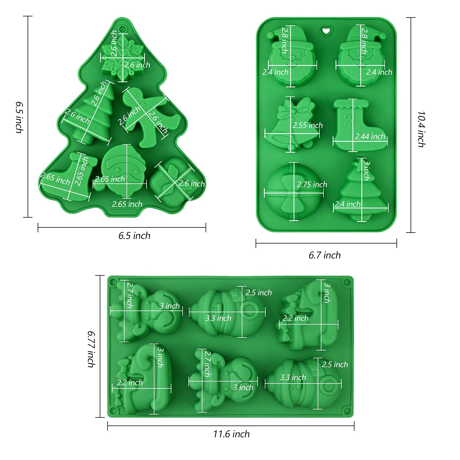 3 Pack Christmas Silicone Molds, Large Size Xmas Baking Mold For Mini Cakes, Handmade Soap, Chocolate, Jello, Candy And Candles,