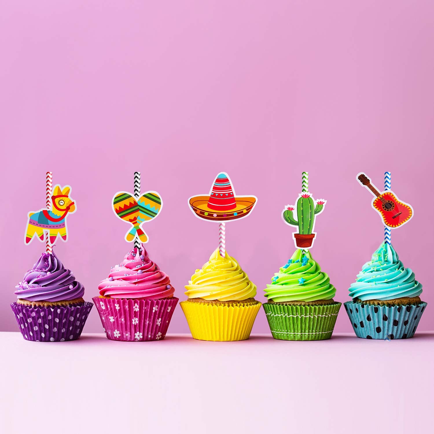 Blulu 72 Pieces Cinco De Mayo Fiesta Paper Striped Straws Mexican Straws For Fun Fiesta Taco Party Supplies, Luau Event Photo Pr