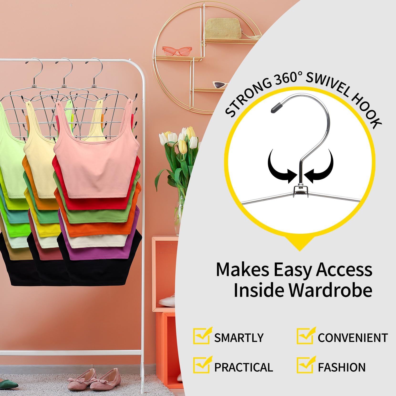 2 Pack Closet-Organizers-And-Storage,8 Tier Tank-Top-Hanger Closet-Organizer,Closet-Organizer Bra Hanger,Apartment Dorm-Room-Ess