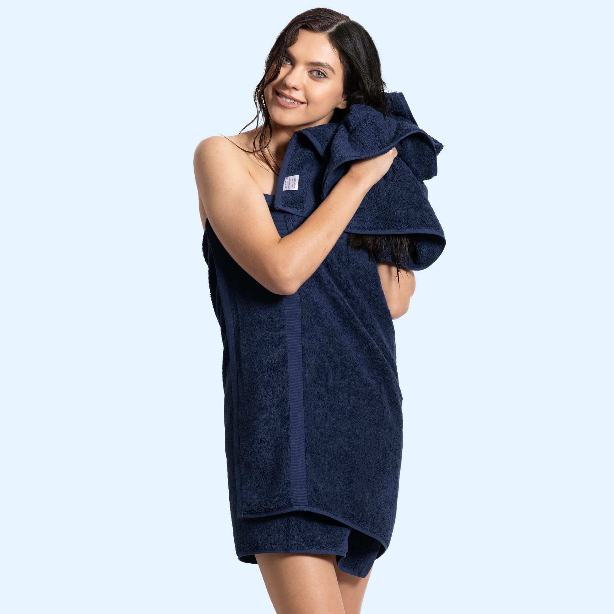 Chakir Turkish Linens 100% Cotton Premium Turkish Towels For Bathroom | 16'' X 30'' (4-Piece Hand Towel, Navy)