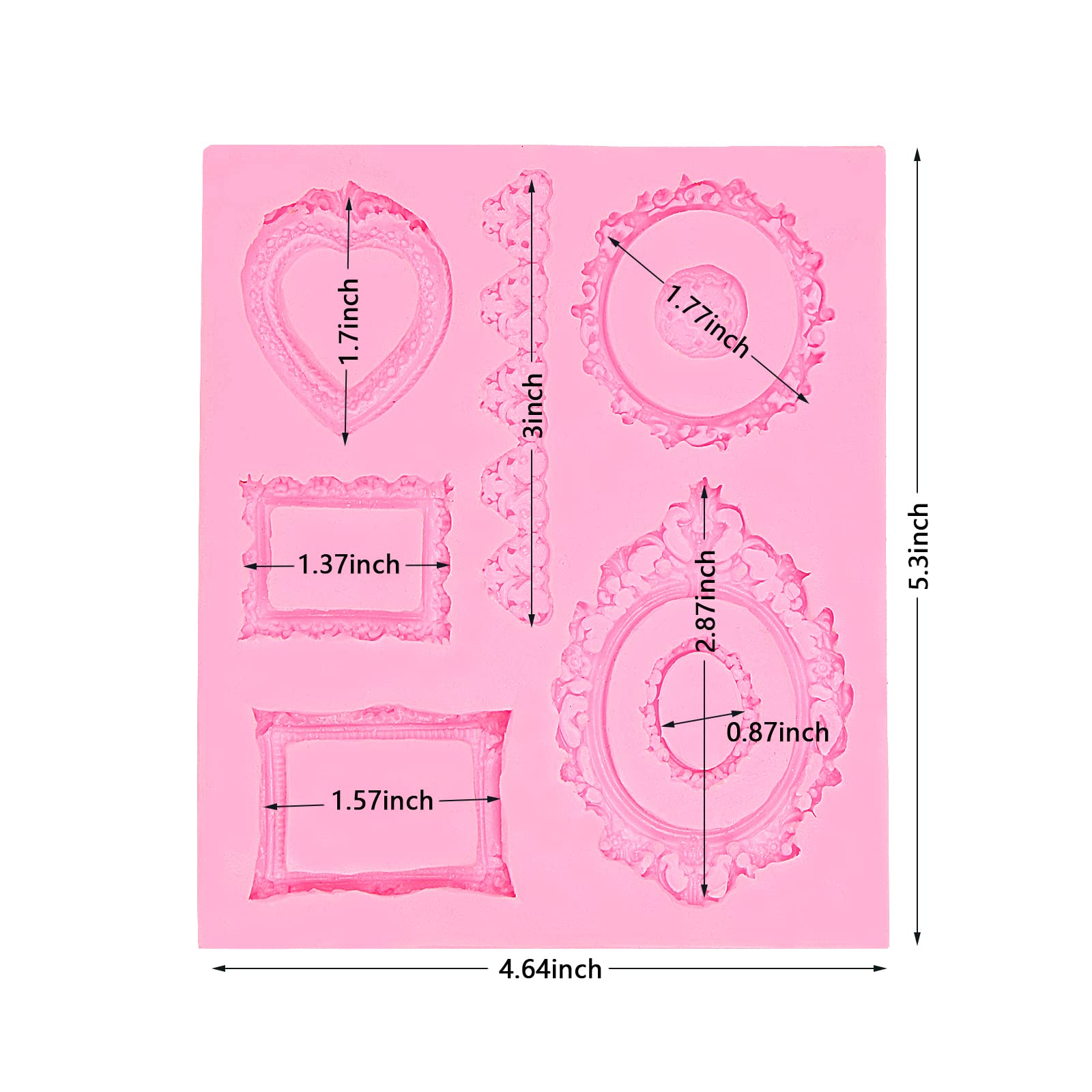 European Style Mirror Frame Fondant Molds For Cake Decorating, Baroque Embossed Love Heart Photo Silicone Mold For Wedding Cake