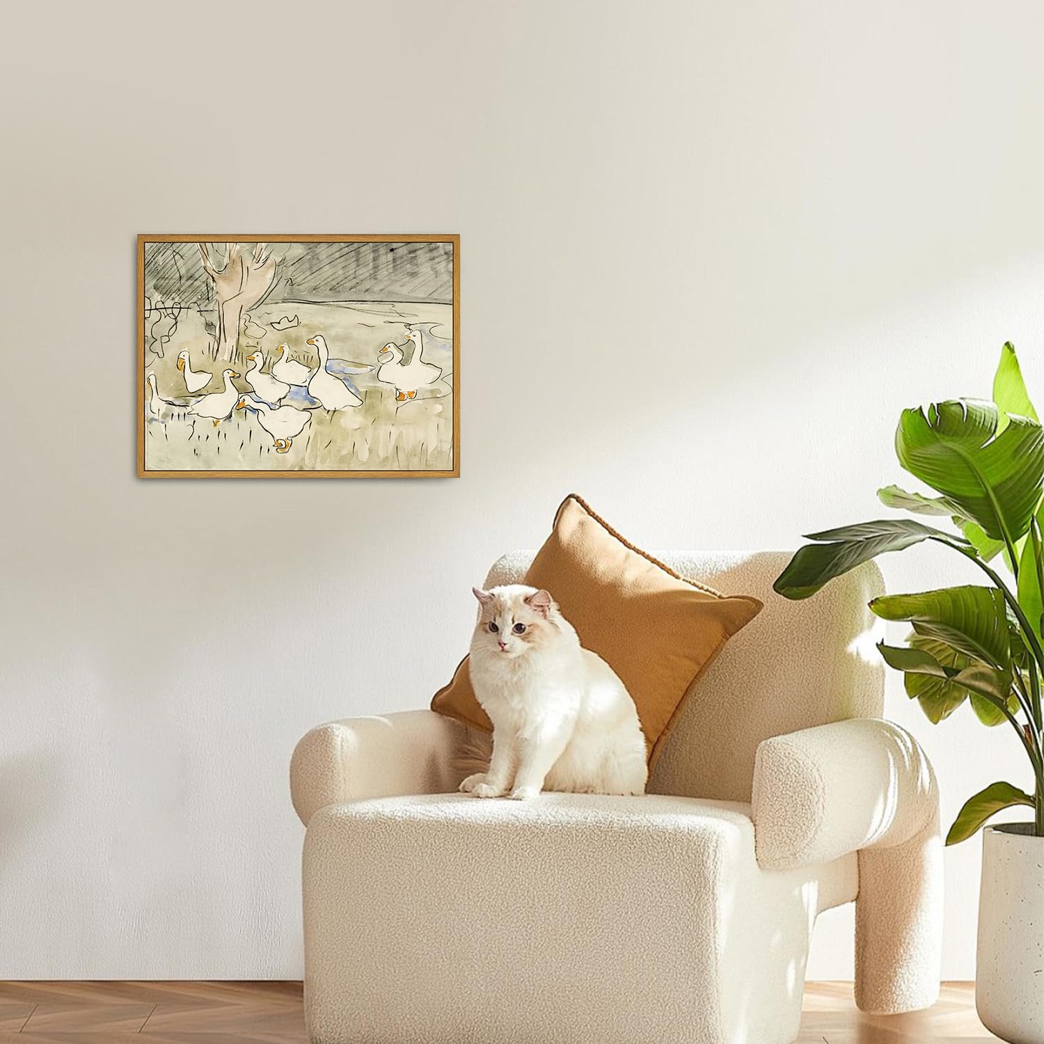 Roslynity Framed Canvas Wall Art Vintage Print Paintings Ducks Nursery Abstract Animal Drawing Country Retro Aesthetic Artwork F