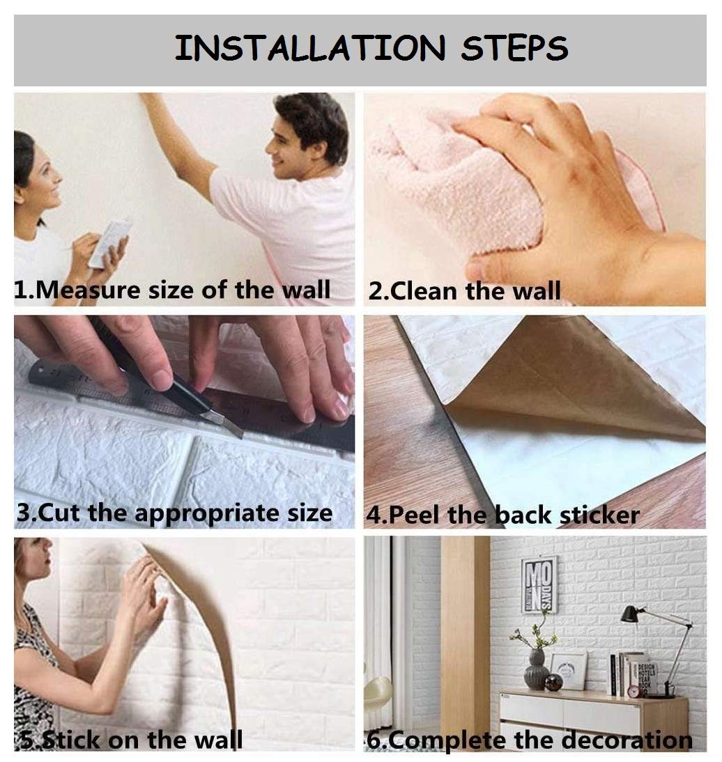 Lukzer 50PCs Self-Adhesive 3D PE Foam Brick Waterproof Wallpaper Wall Sticker/Living Room Office Balcony Home Restaurant Bar Hot