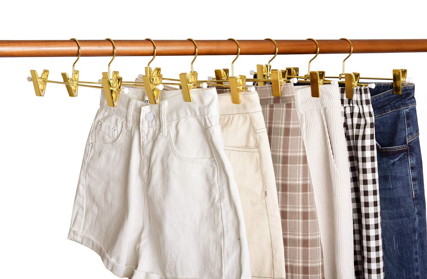 Amber Home Shiny Gold 12 Inch Metal Pants Skirts Hanger 10 Pack, Sturdy For Slacks Trousers With 2 Adjustable Non Slip Clips And