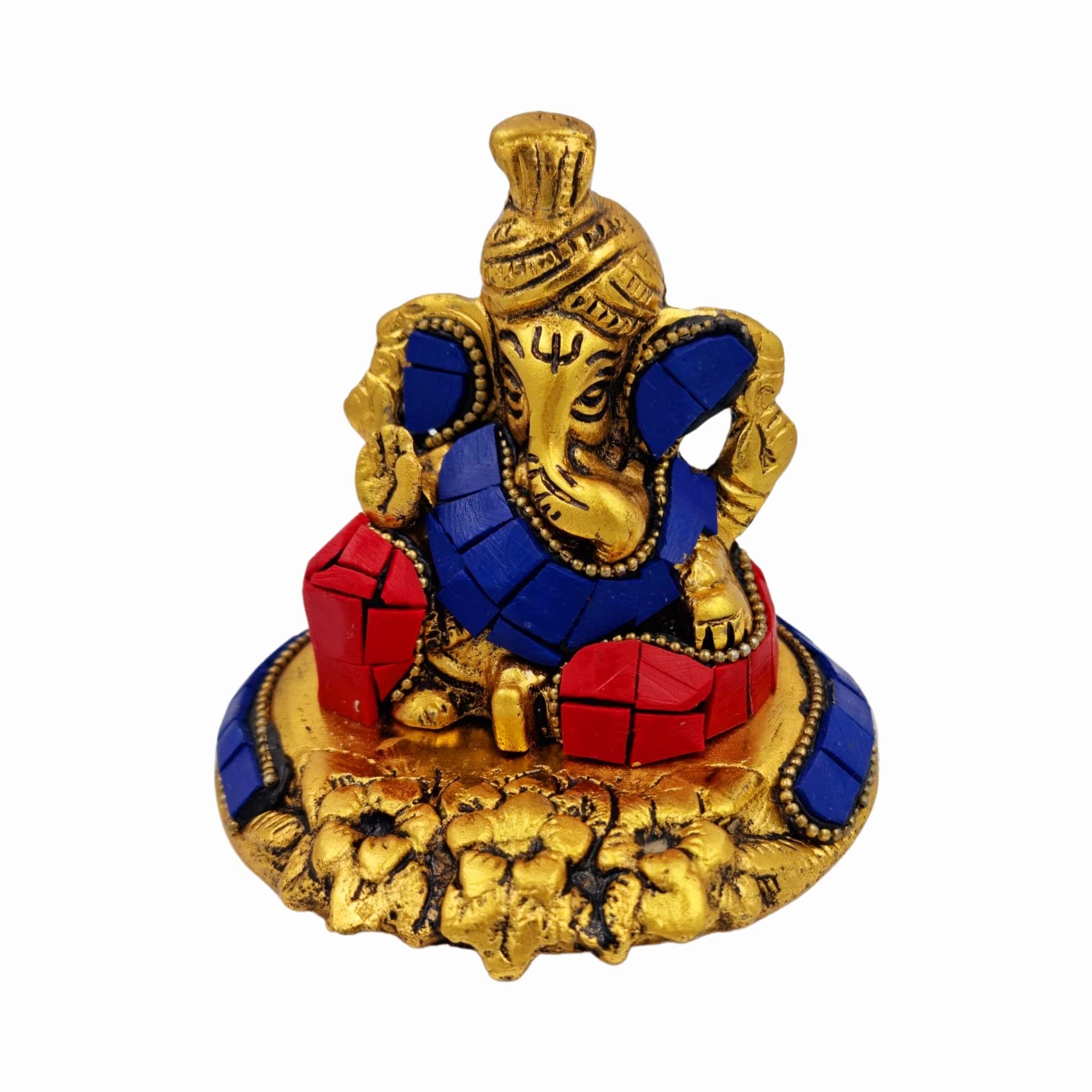 Rsn Metal Stone Ganesha Idol Ganesh Ganpati Blessing Statue Puja Murti Ganesha Goodwill Gift. (3.5 X 3.5)