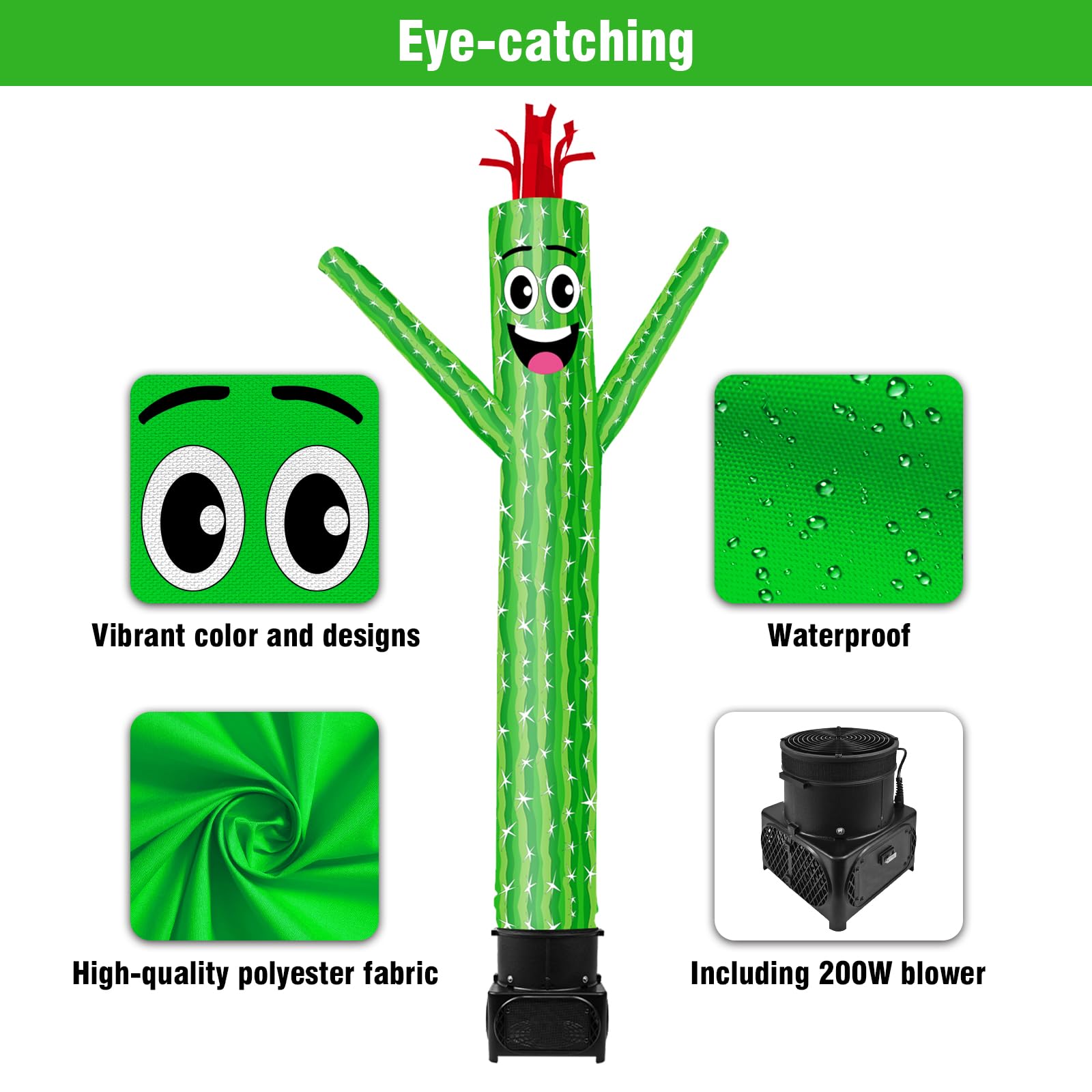 GOODENY 7FT Tall Inflatable Tube Man Cactus Wacky Wavy Dancing Guy with Weather-Resistant Blower (9  Diameter) for Outdoor Decor