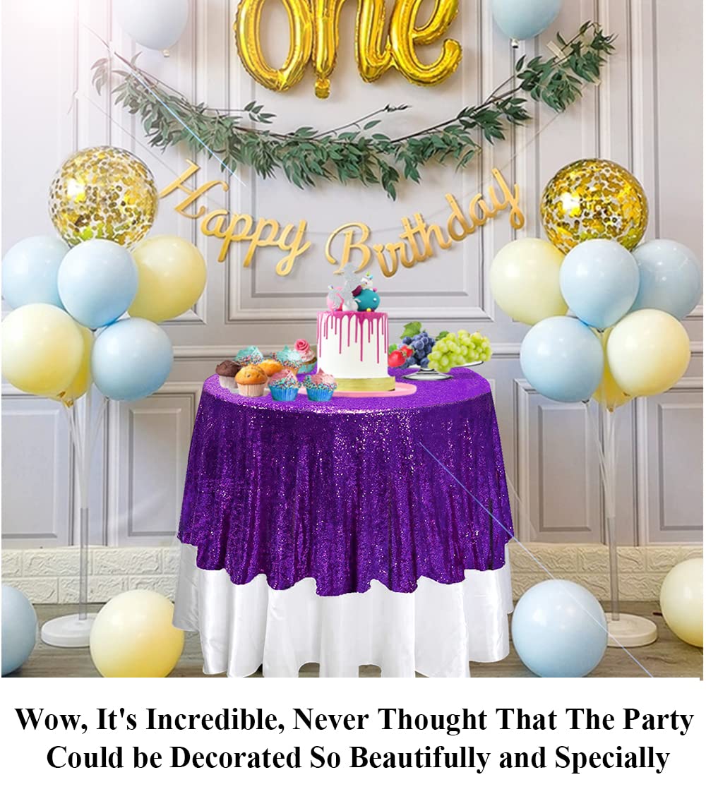 Tablecloth Round 70 Inch Purple Sequin Tablecloth Glitter Table