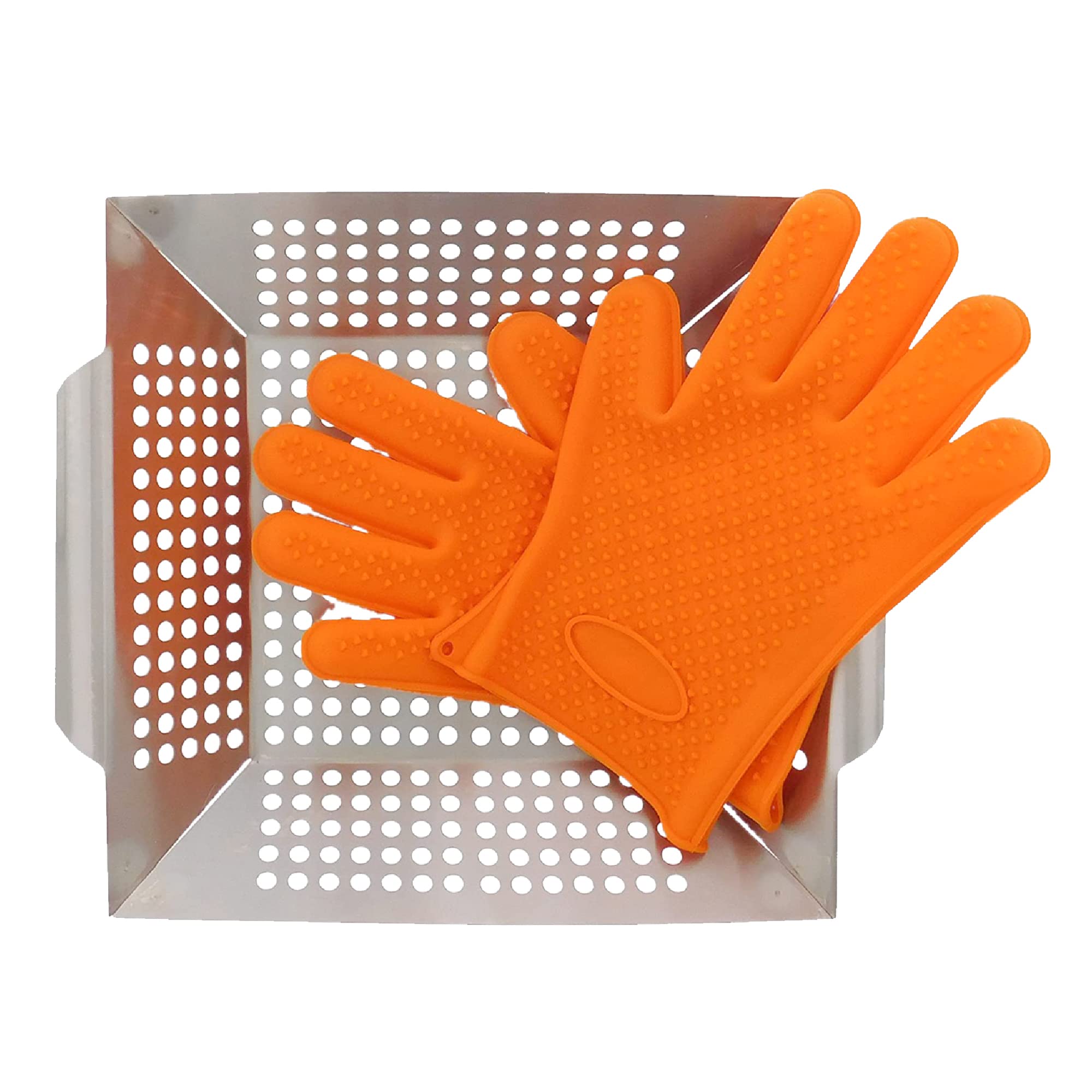 Yukon Glory Stainless Steel Grill Pan & Bbq Glove Set, Perfect For Veggies, Fish Or Meat