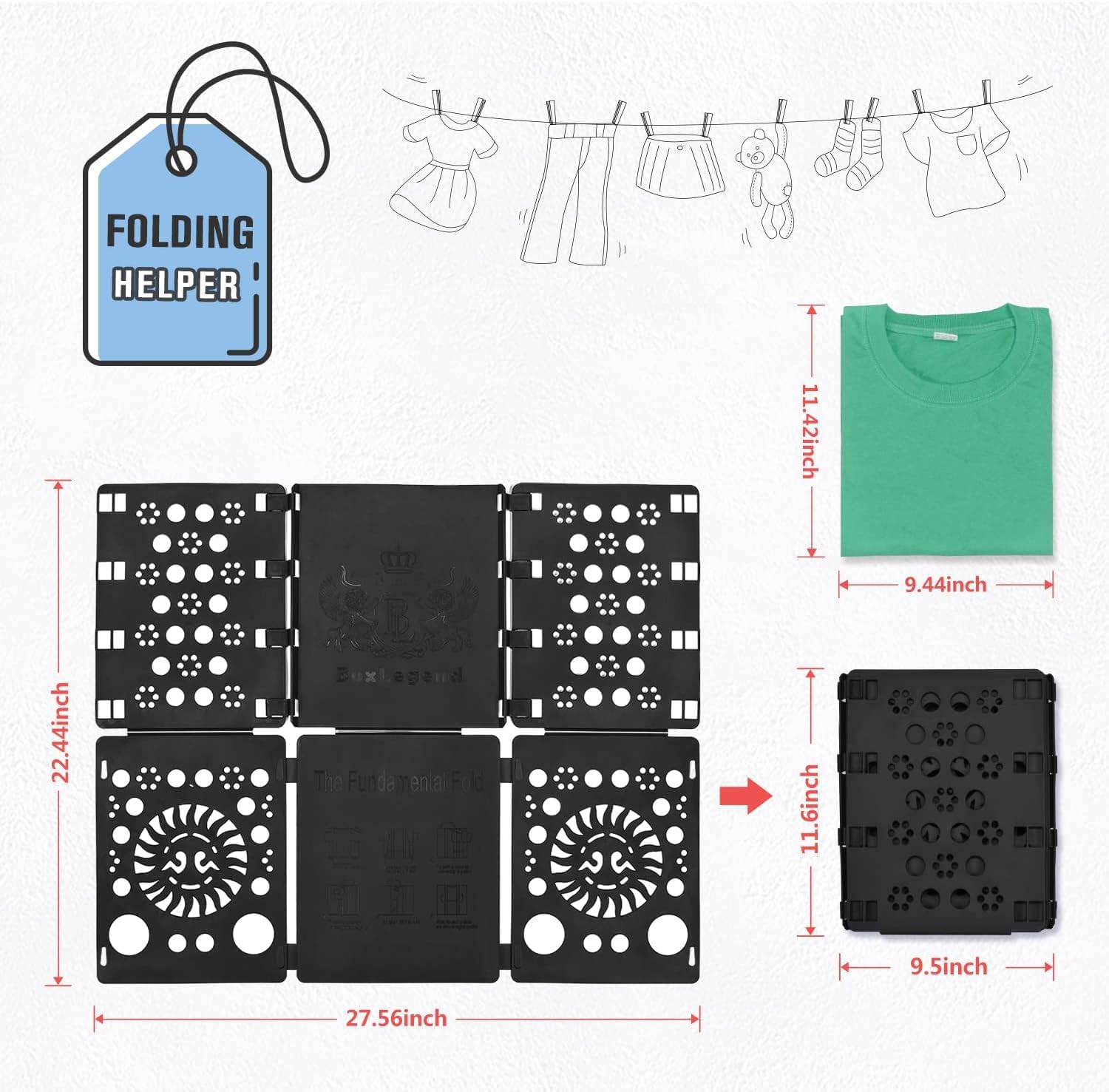 BoxLegend V3 Shirt Folder Board Tshirt Clothes Folder Folding Board Durable Laundry Sorter Helper Liner, Green