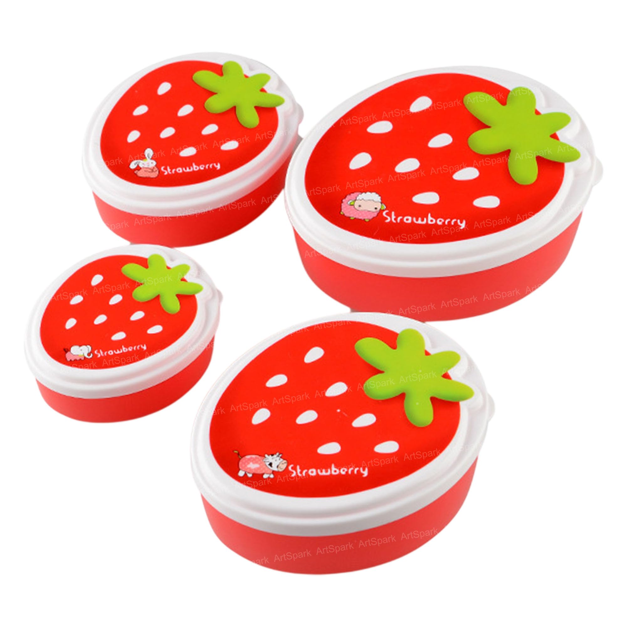Artspark Strawberry Shape Lunch Box For Kids - Set Of 4 | 500 Ml Plastic Tiffin Box For Boys & Girls | School, Travel, Picnic & 
