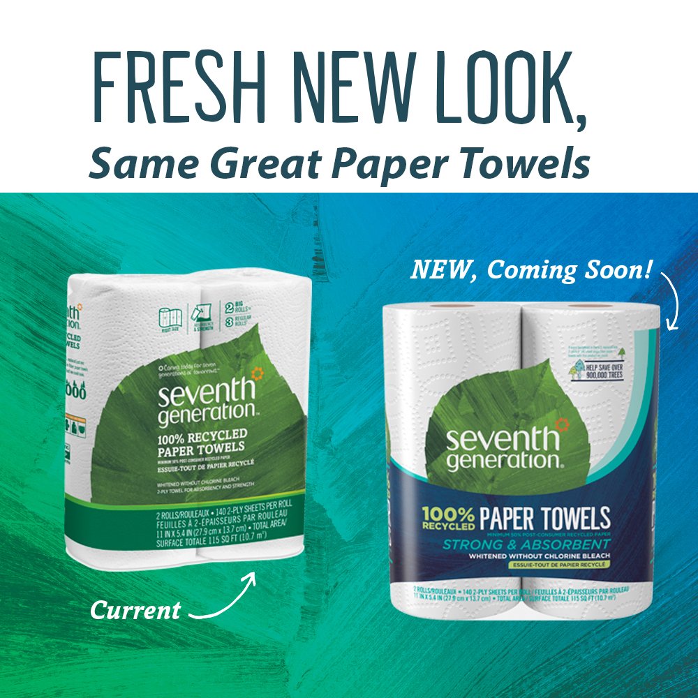 Seventh Generation Paper Towels, 100% Recycled Paper, 2-Ply, 2 Rolls (Packaging May Vary)