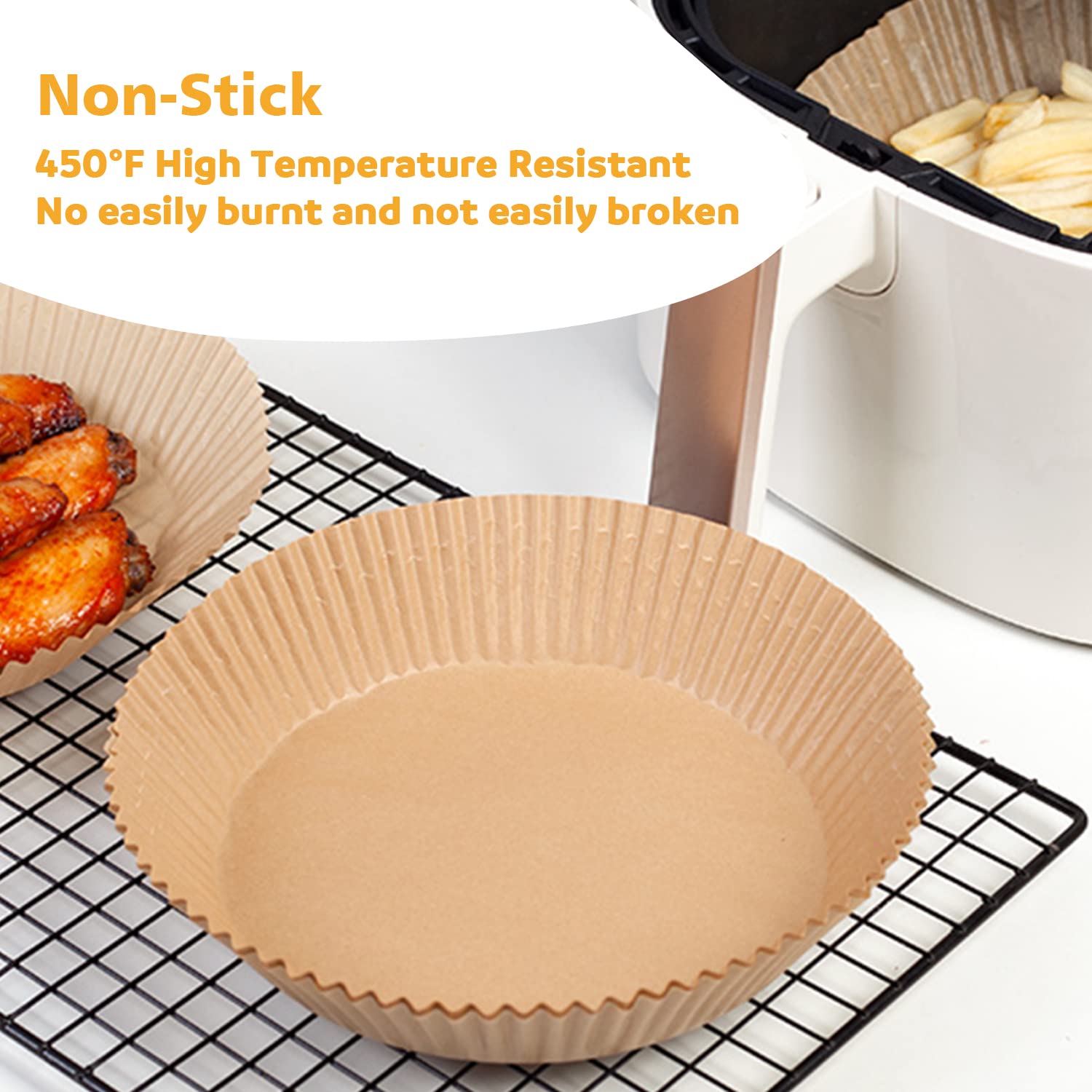 Ailun 8inch Air Fryer Disposable Paper Liners  100PCS Non-Stick Air Fryer Parchment Liner  Oil Resistant  Waterproof  Food Grade Baking Paper for 5-8 QT Air Fryer Baking Roasting Microwave
