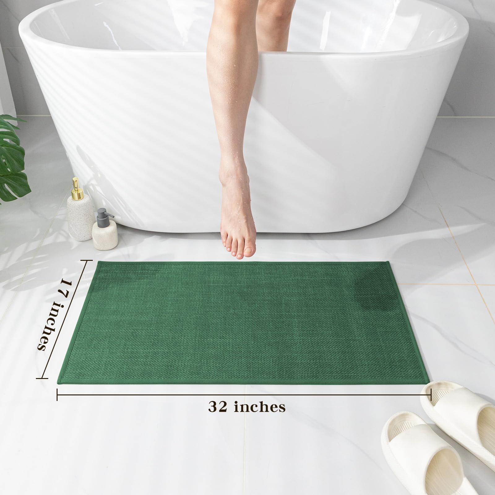 Chakme Bathroom Rugs Mat 32X17, Ultra Thin Non Slip Bath Mat Quick Dry Absorbent Bath Mat For Bathroom Floor, (Green, 32''X17'')