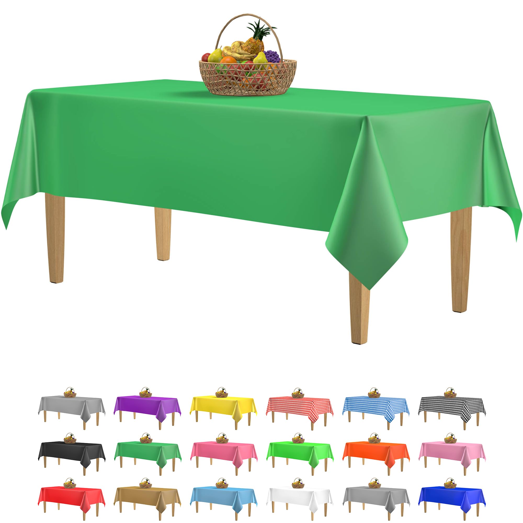 14 Pack Premium Green Plastic Tablecloth - 54 X 108 In. Disposable Rectangle Plastic Table Cloth - Decorative Rectangle Table Co