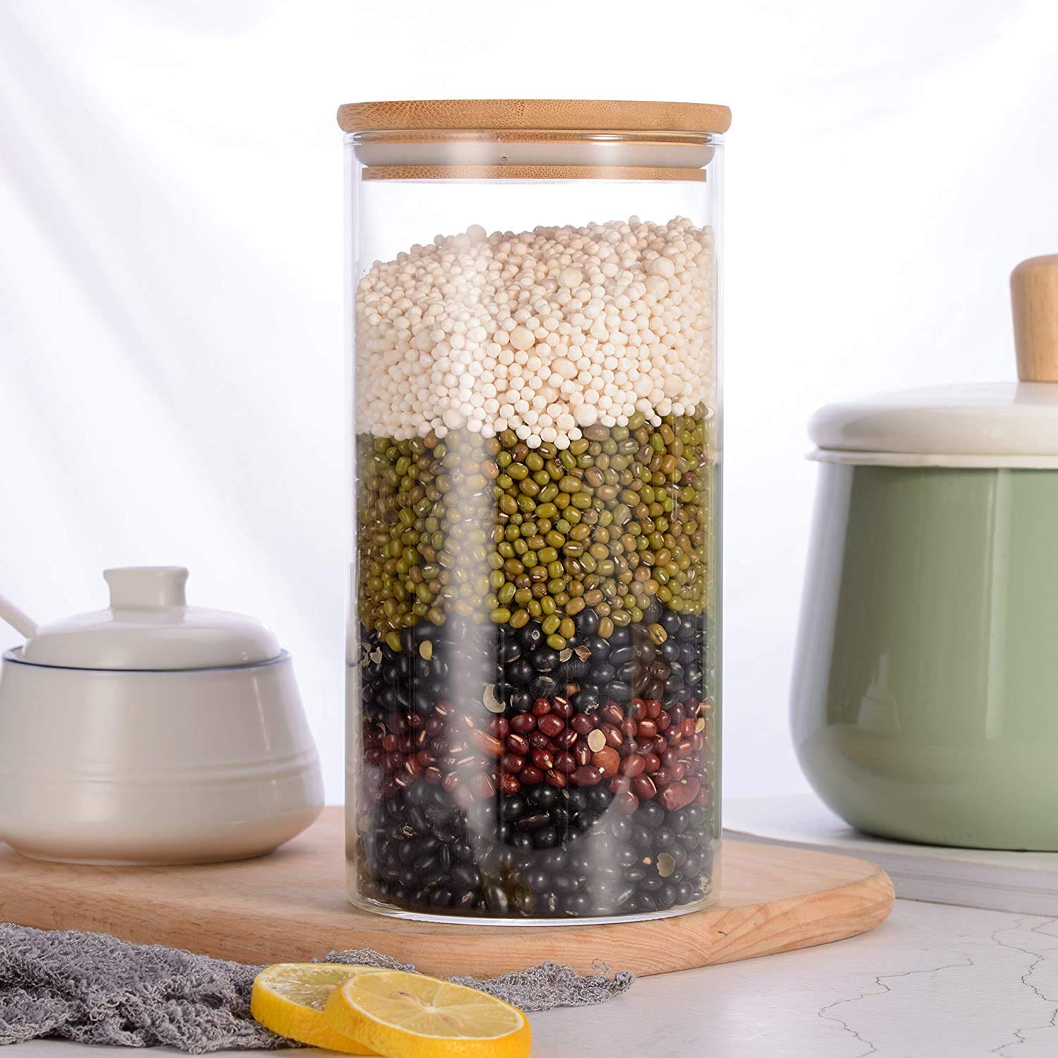 Home Craf Wooden Lid Glass Containers For Storage 1400 Ml Set Of 1 Glass Jar With Wooden Lid Containers For Kitchen Storage Set 