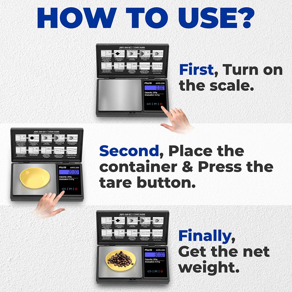 American Weigh Scales 200g x 0.01g Series Digital Pocket Weight Scale | Precision Digital Scale LCD Display, Jewelry, Coins, Foo