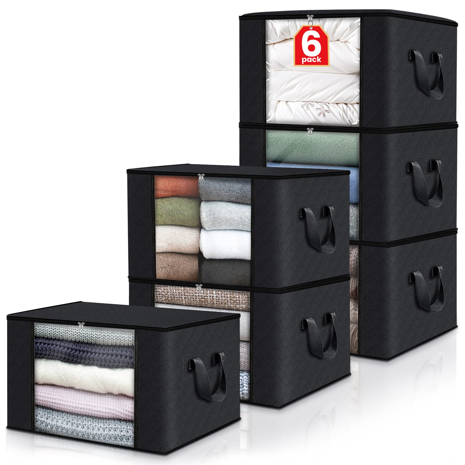 Fab totes 6 Pack Clothes Storage, Foldable Blanket Storage Bags, Storage Containers for Organizing Bedroom, Closet, Clothing, Co