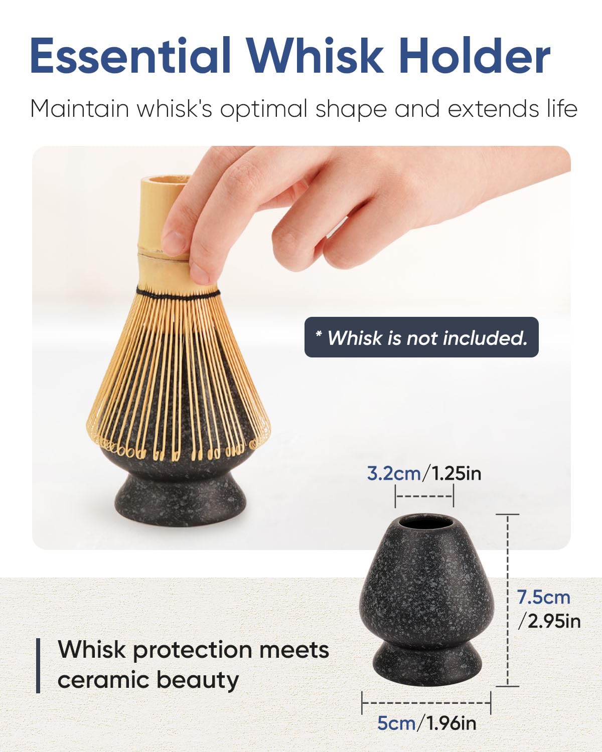 Joiish Matcha Bowl With Spout, Ceramic Matcha Bowl And Whisk Holder Set, Matcha Mixing Bowl For Whisking Matcha, Charcoal Grey (