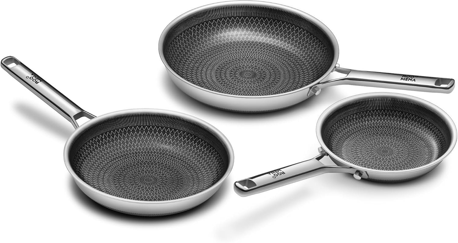Roomena Nonstick Frying Pans Set, 8 & 10 & 12 Inch Hybrid Ceramic Pans