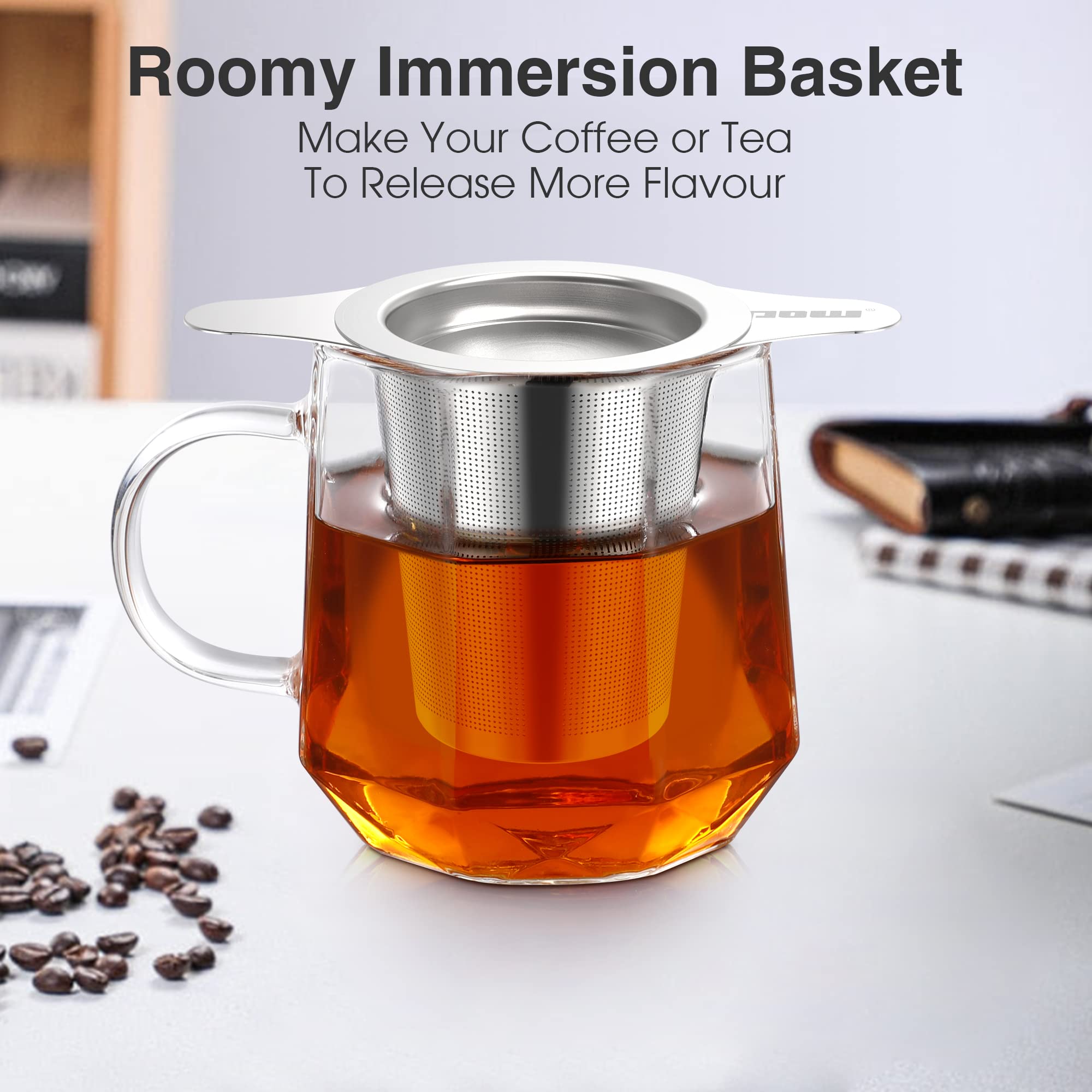 Ipow 2 Pack Extra Fine Mesh Coffee Filter With Coaster Lid And Double-Sided Handle, Micron Mesh Tea Infuser For Loose Tea, Food-