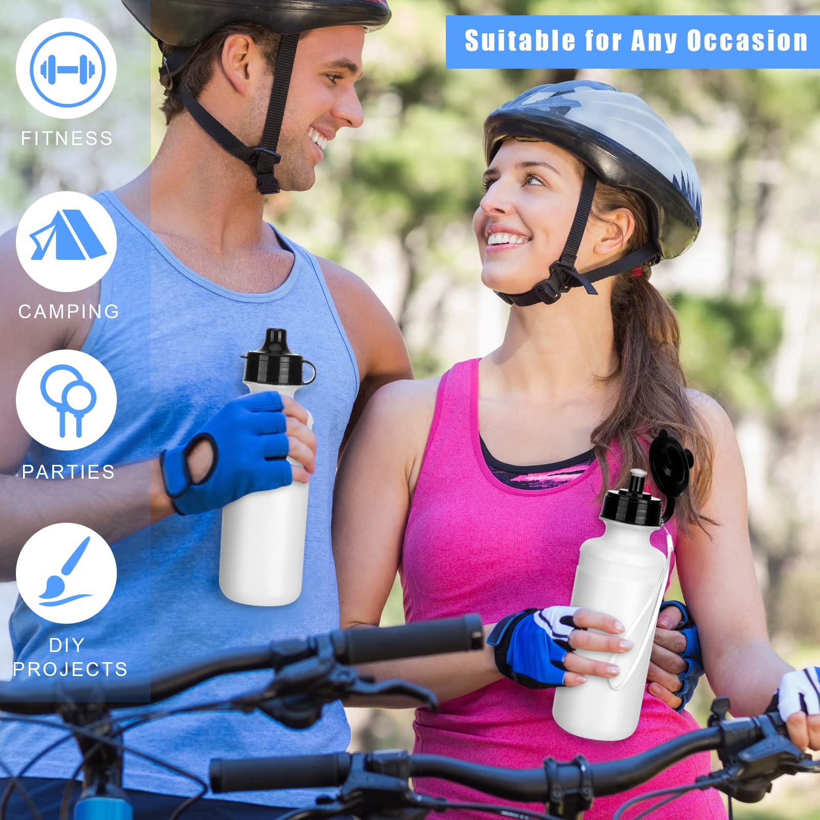 Ziliny 72 Pcs Reusable Water Bottles Bulk 20 oz Squeeze Plastic Sports Water Bottles with Nylon Strap Leak Proof Blank DIY Cups