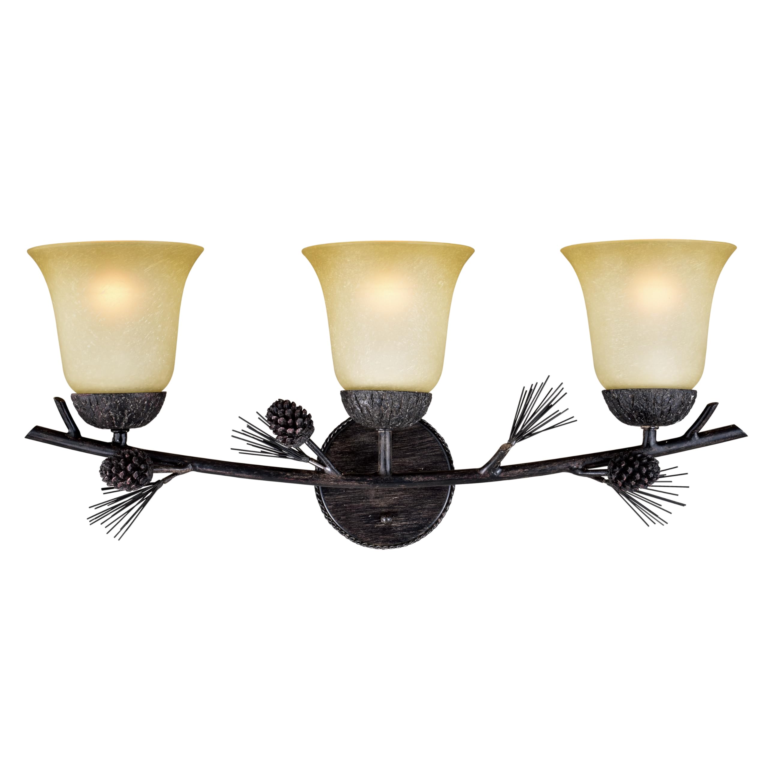 VAXCEL Sierra 3-Light 24 inch Wide Black Walnut Rustic Bathroom Vanity Lighting Fixture, Creme Cognac Glass Shade, Dimmable, LED