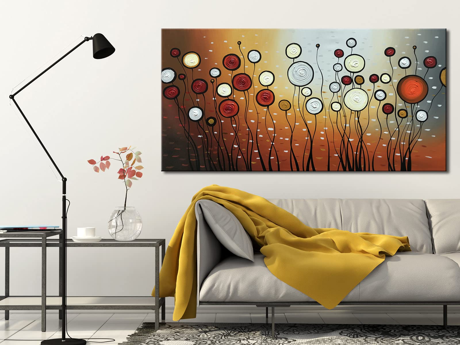 Wieco Art Extra Large Modern 100% Hand Painted Stretched And Framed Abstract Flowers Artwork Floral Oil Paintings On Canvas Wall
