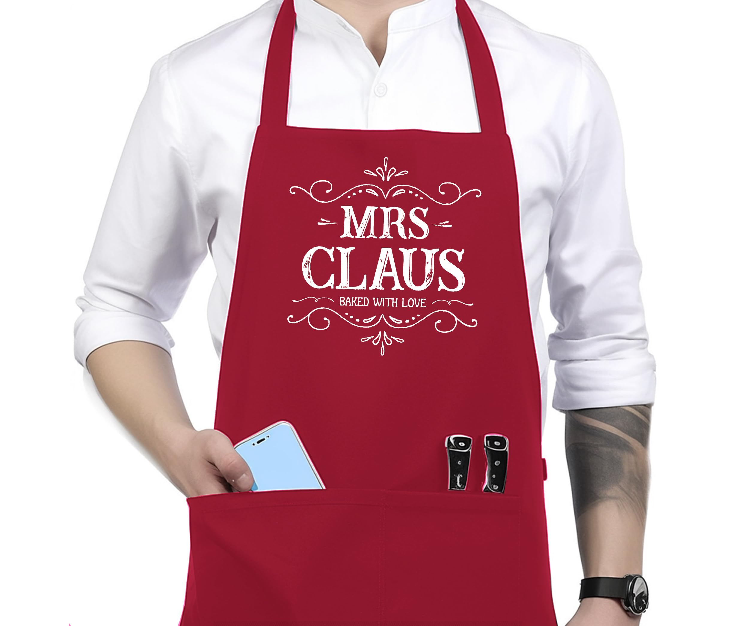 Uinwk Mrs Claus Apron, Christmas Aprons For Women With Pockets, Gifts For Bakers, Baking Apron, Christmas Bakery Decor, Christma