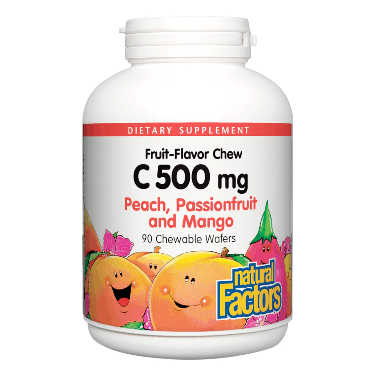 Natural Factors, Kids Chewable Vitamin C 500 Mg, Supports Immune Health, Bones, Teeth And Gums, Peach, Passionfruit And Mango, 9