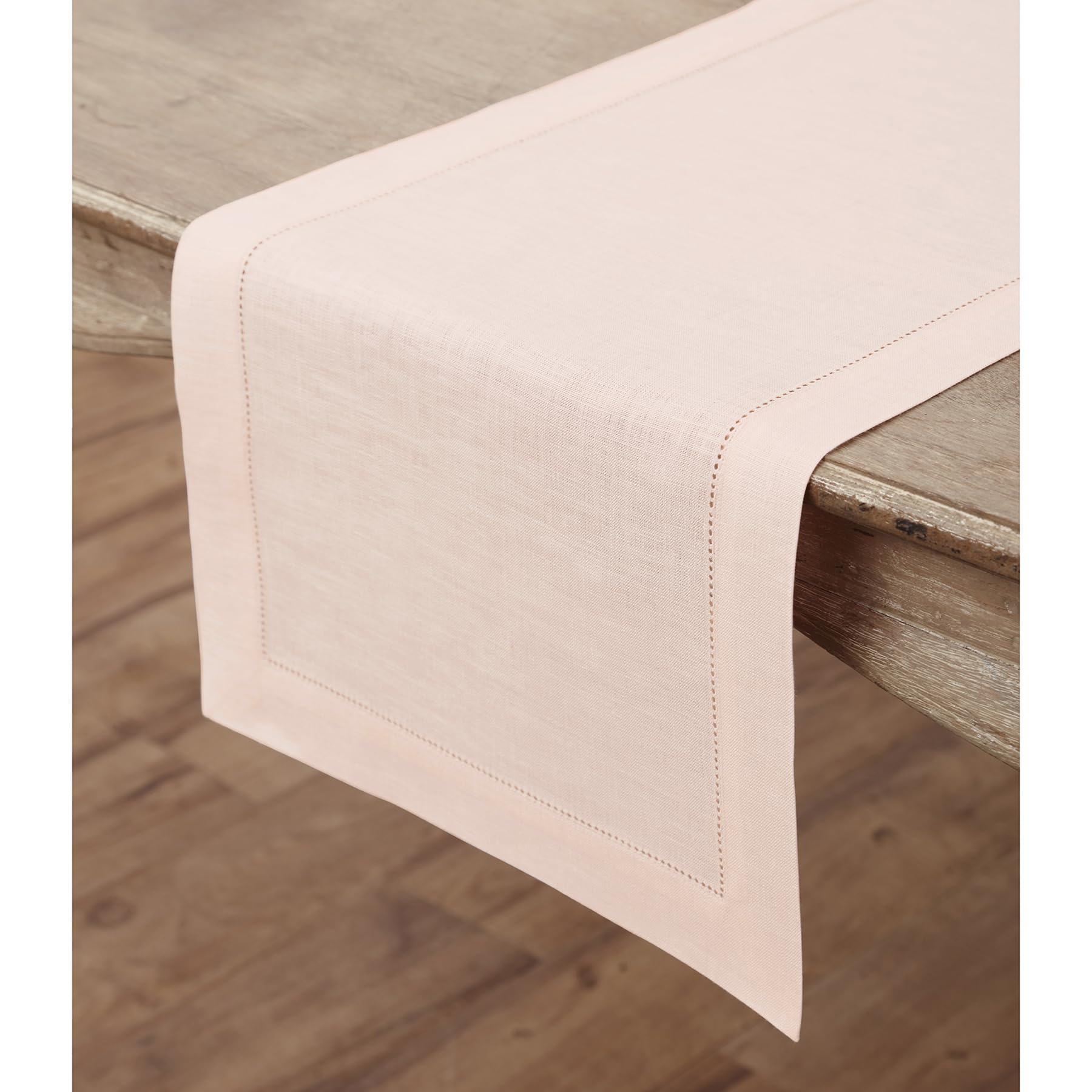 Solino Home Linen Pink Table Runner 120 Inches Long - 100% Pure Linen Classic Hemstitch Dining Table Runner 14 X 120 Inch Ideal