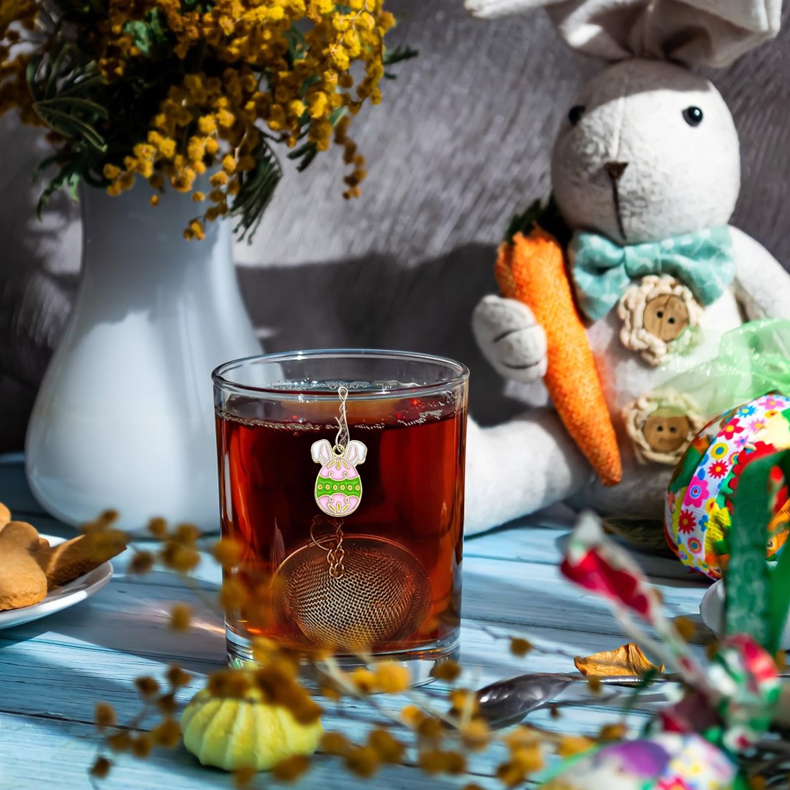 2Pcs Easter Stainless Steel Mesh Tea Infuser, 2.1 inch Tea Ball with Easter Eggs Pendant,Tea Strainer Tea Diffuser Tea Steeper f